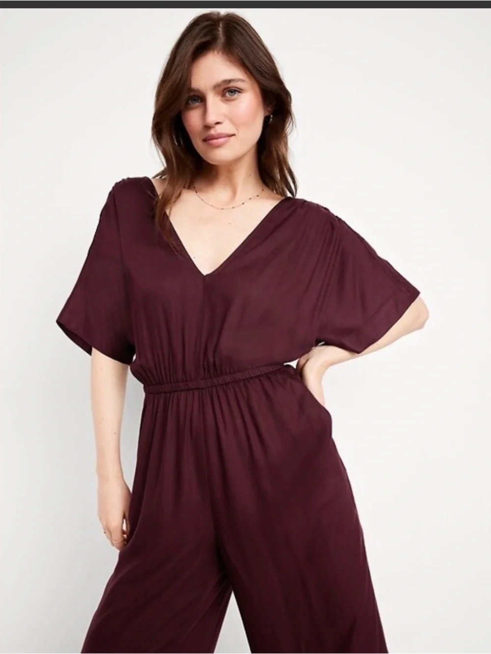 Old Navy V-Neck Wide-Leg Jumpsuit in Burgundy SZ SP